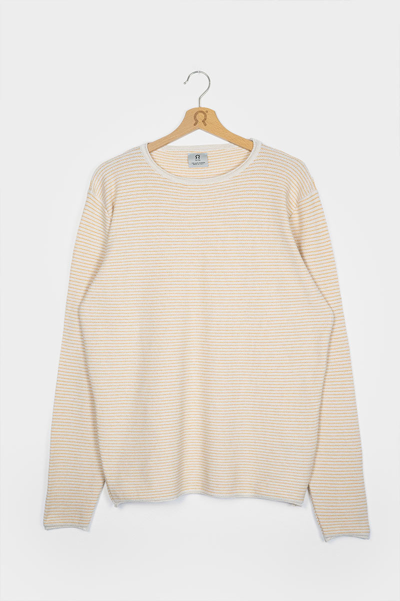 Bianco Burro + Arancio Papaya | Maglia Uomo Cotone Rigenerato Noa