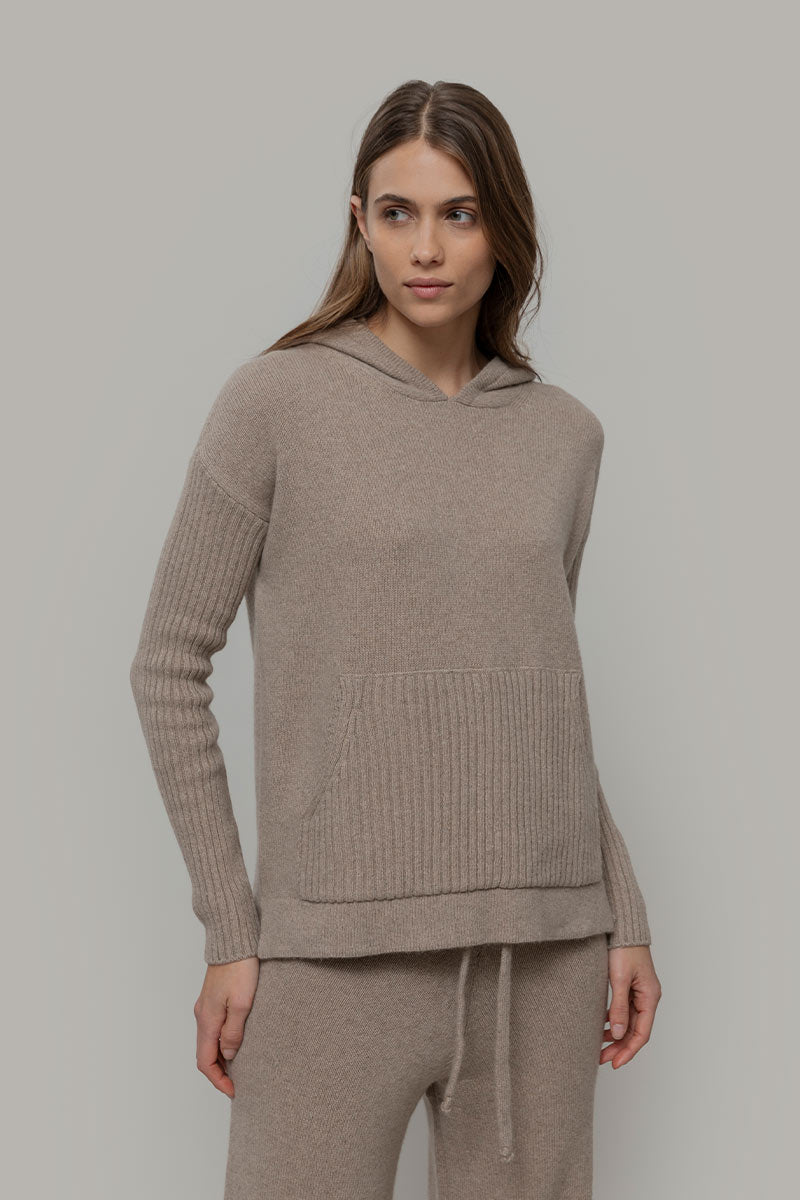 Sweat à capuche Femme Cachemire Recyclé Fiona Beige Rifò