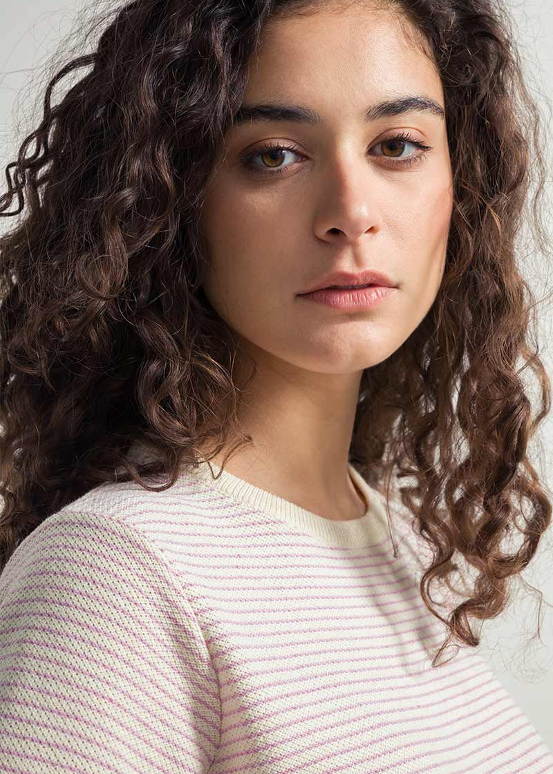 Bianco Burro + Rosa Magnolia | Maglia Maniche Corte Cotone Rigenerato