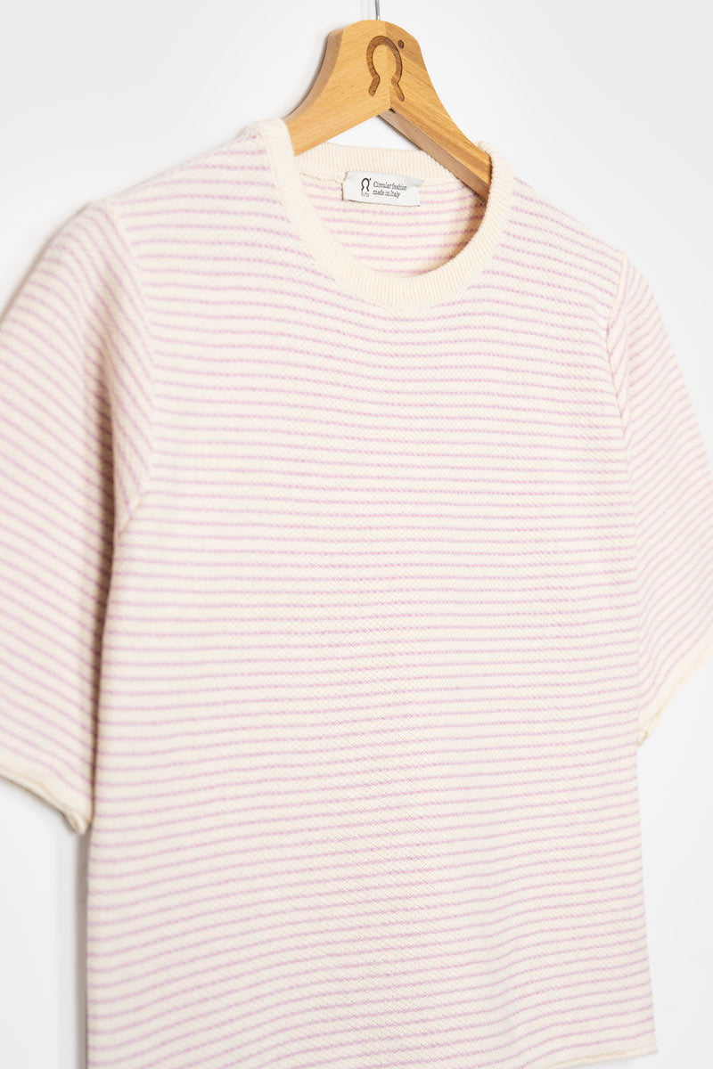 Bianco Burro + Rosa Magnolia | Maglia Maniche Corte Cotone Rigenerato