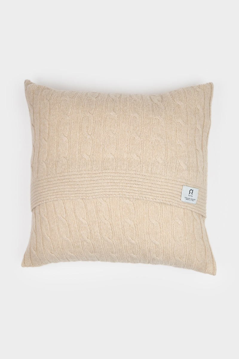 Copricuscino Cashmere Rigenerato Nedo Beige Camomilla - Rifò moda circolare made in Italy