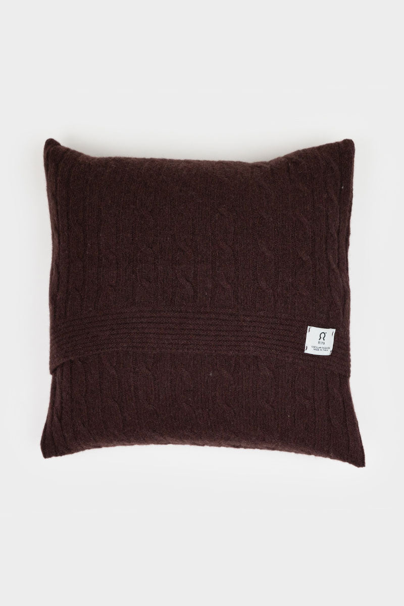 Marrone Caffè | Copricuscino trecce cashmere rigenerato