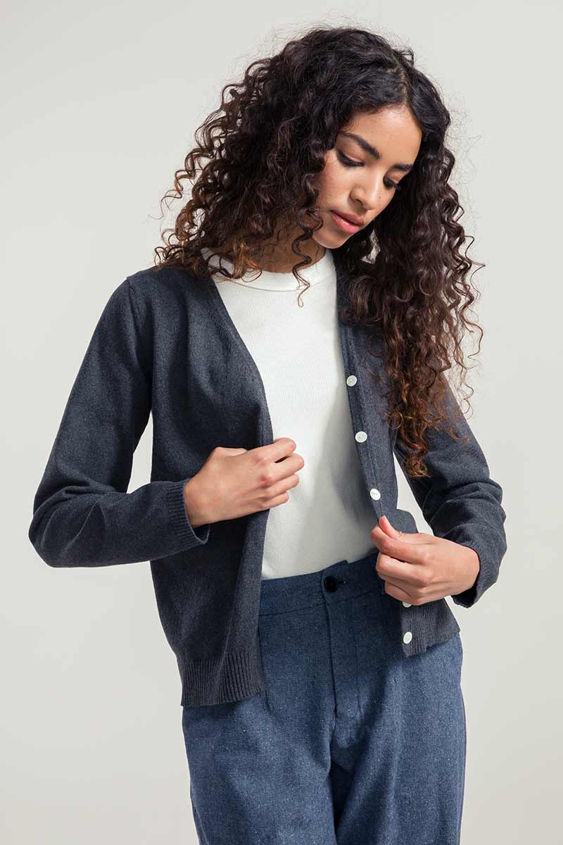 Cardigan Cotone Donna Lucia Grigio Moda Sostenibile Rifò