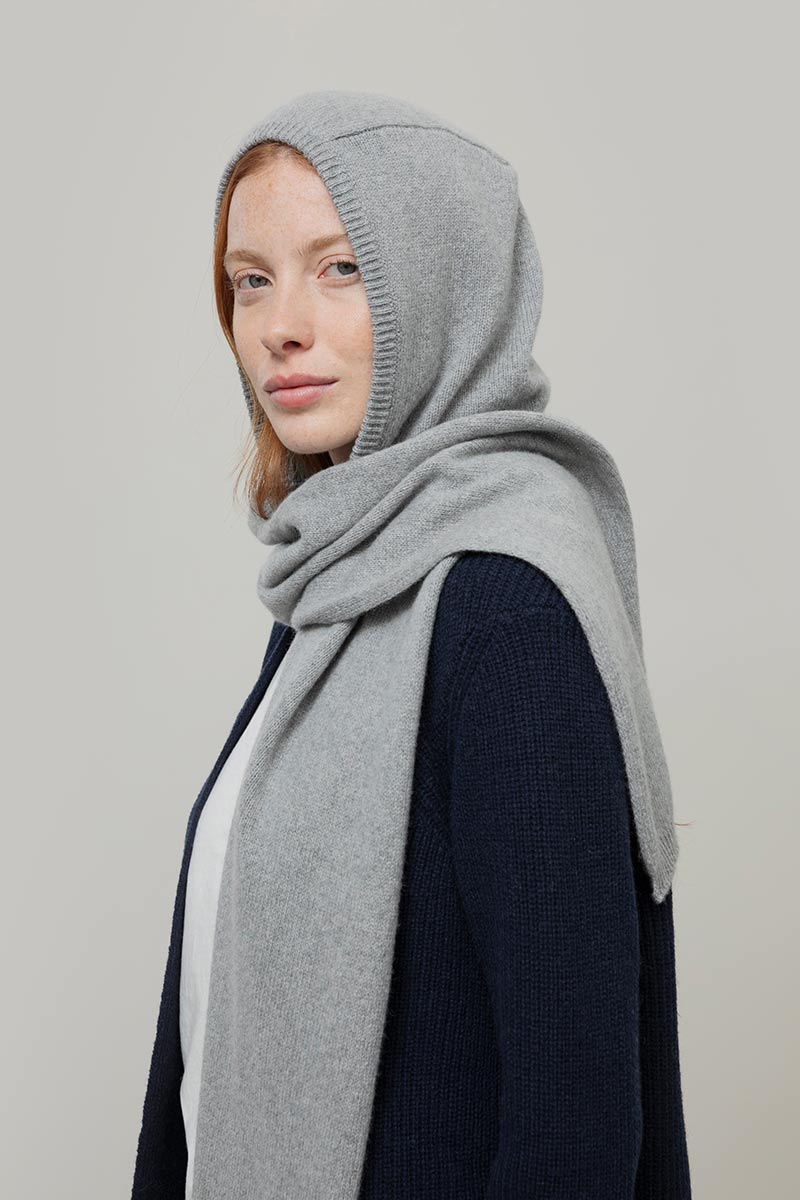 Men Women Recycled Cashmere Hooded Scarf Grey - Rifò