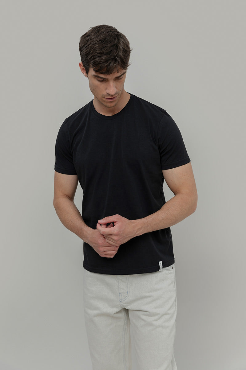 T Shirt Uomo Cotone Rigenerato Elio Nero Moda Circolare Rifò