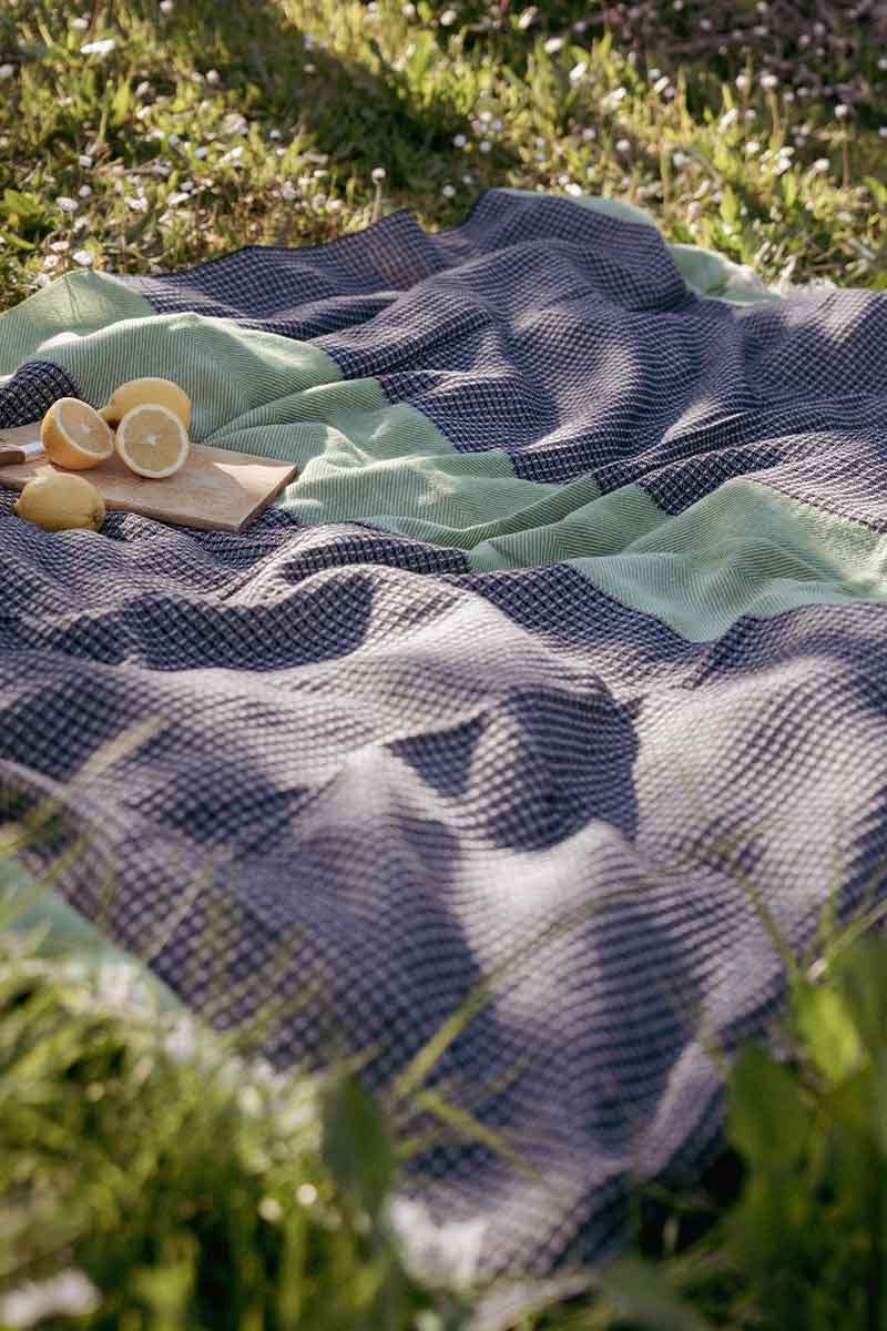 Telo Mare Cotone Rigenerato Waffle Verde Blu