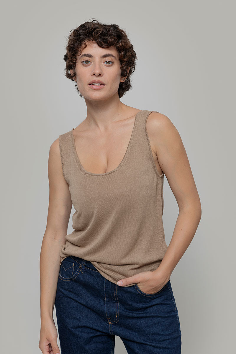 Top Viscosa Donna Valeria Beige - Rifò Lab Moda circolare made in Italy