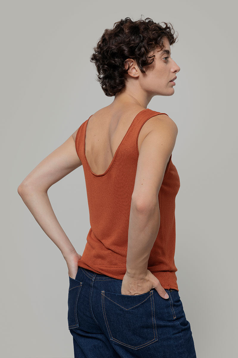 Top Viscosa Donna Valeria Marrone Terracotta - Rifò Lab Moda circolare made in Italy