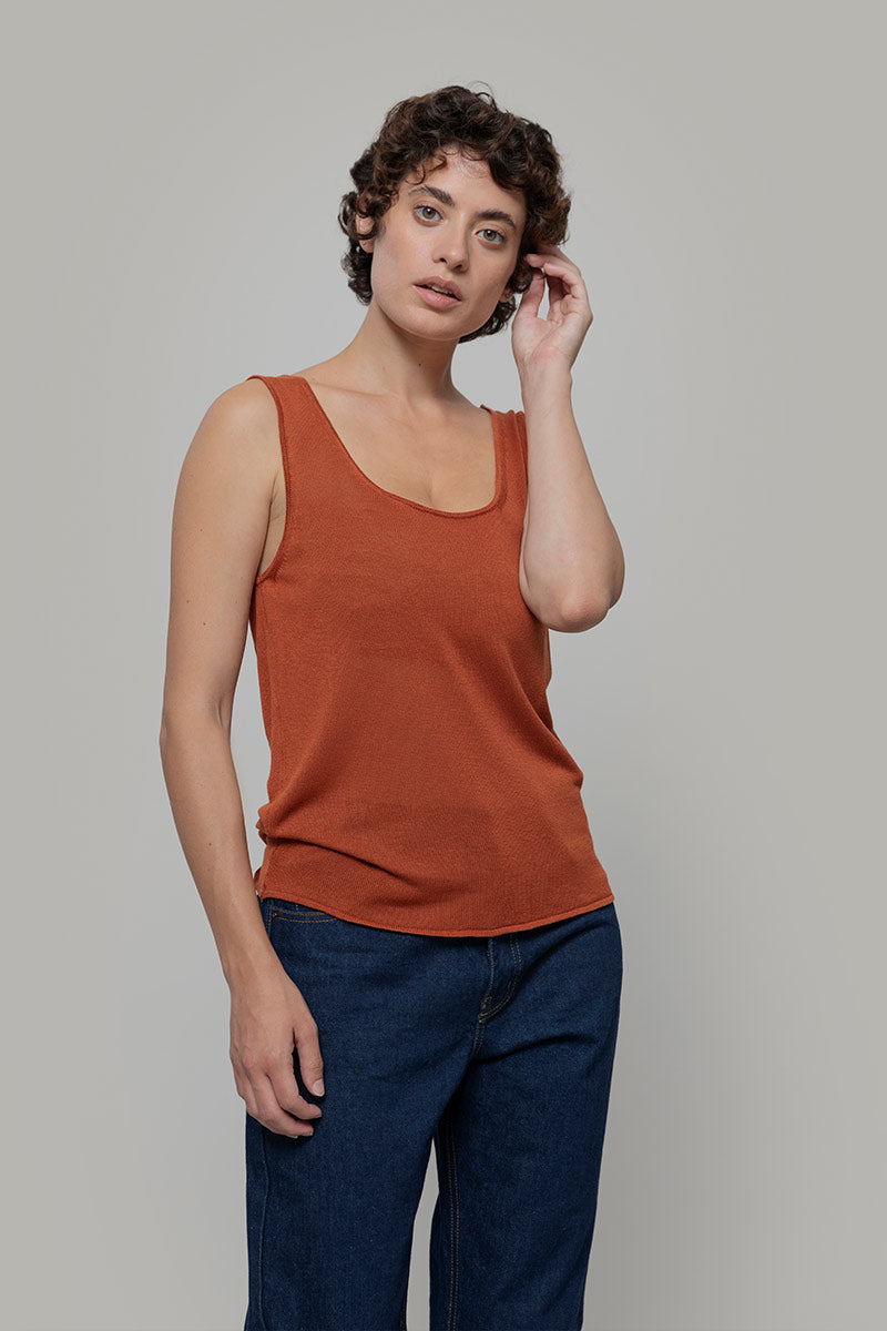 Top Viscosa Donna Valeria Marrone Terracotta - Rifò Lab Moda circolare made in Italy