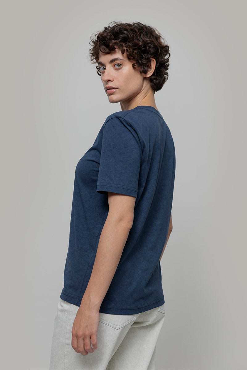 T-Shirt Donna Cotone Rigenerato Mimma Blu - Rifò Lab Moda circolare made in Italy