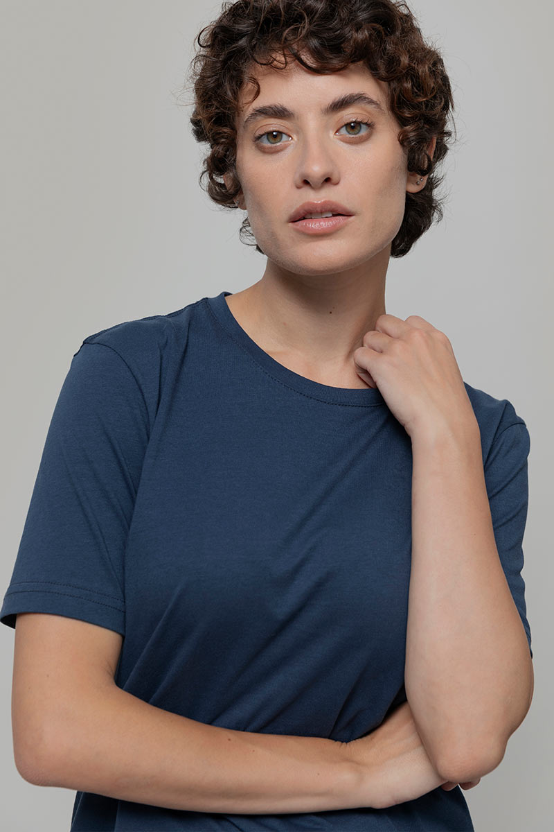 T-Shirt Donna Cotone Rigenerato Mimma Blu - Rifò Lab Moda circolare made in Italy