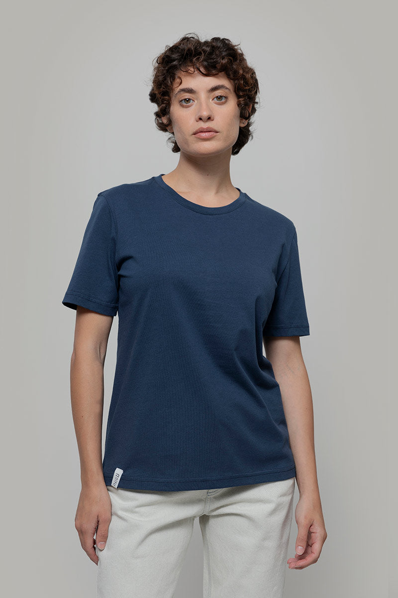 T-Shirt Donna Cotone Rigenerato Mimma Blu - Rifò Lab Moda circolare made in Italy