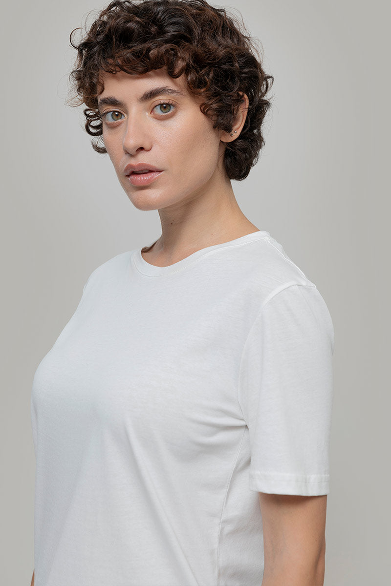 T-Shirt Donna Cotone Rigenerato Mimma Bianco - Rifò Lab Moda circolare made in Italy