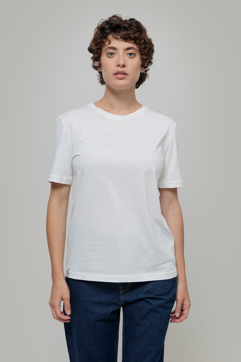 T-Shirt Donna Cotone Rigenerato Mimma Bianco - Rifò Lab Moda circolare made in Italy
