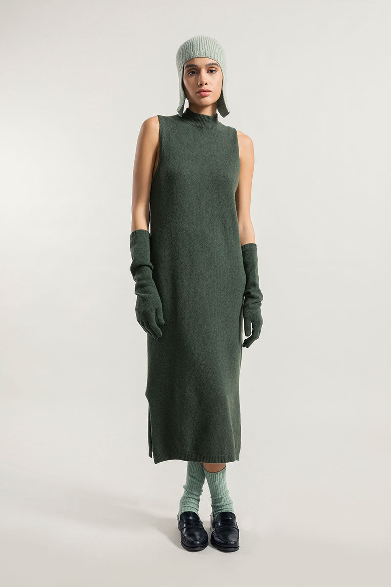 Michela Women Long Cashmere Dress Green - Circular Fashion Rif Michela Women Long Cashmere Dress Green - Circular Fashion Rif