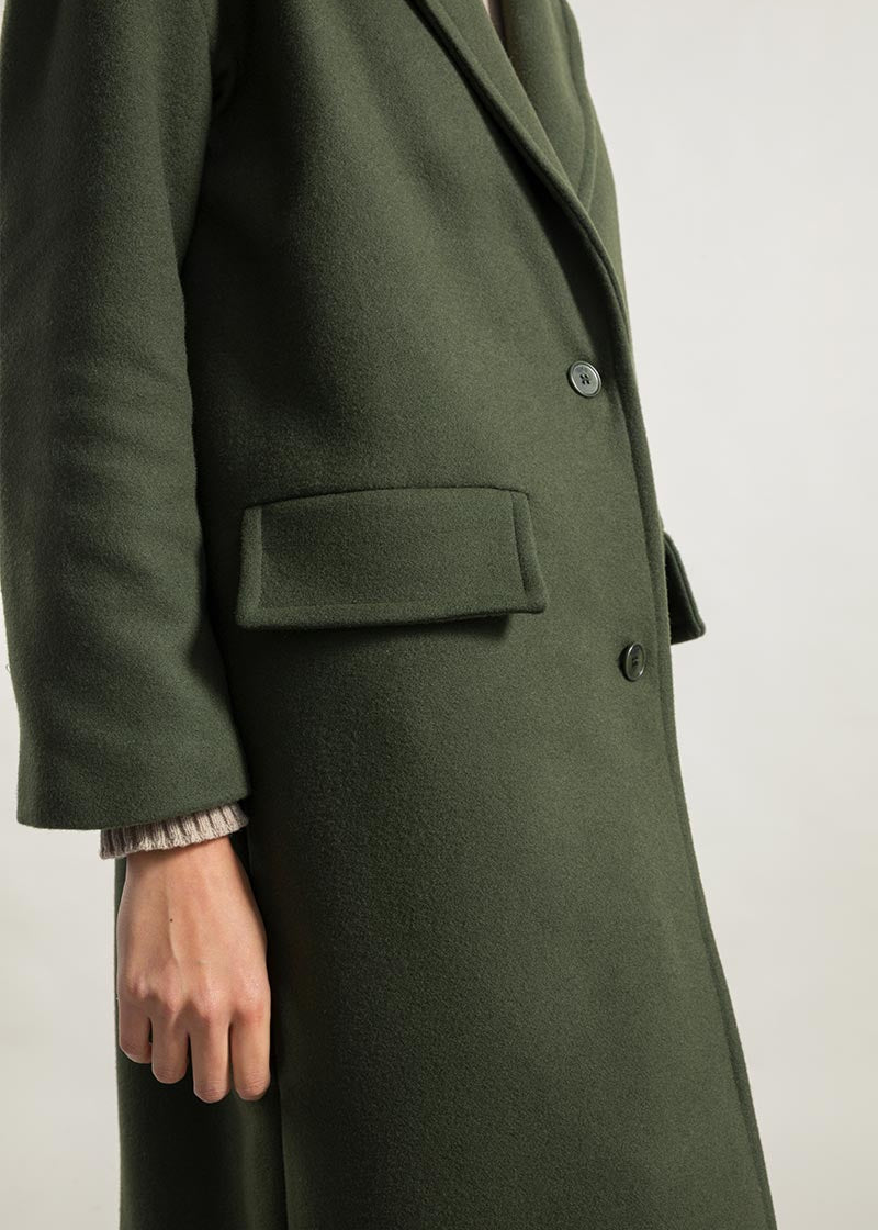 Verde Felce | Cappotto lungo donna lana rigenerata