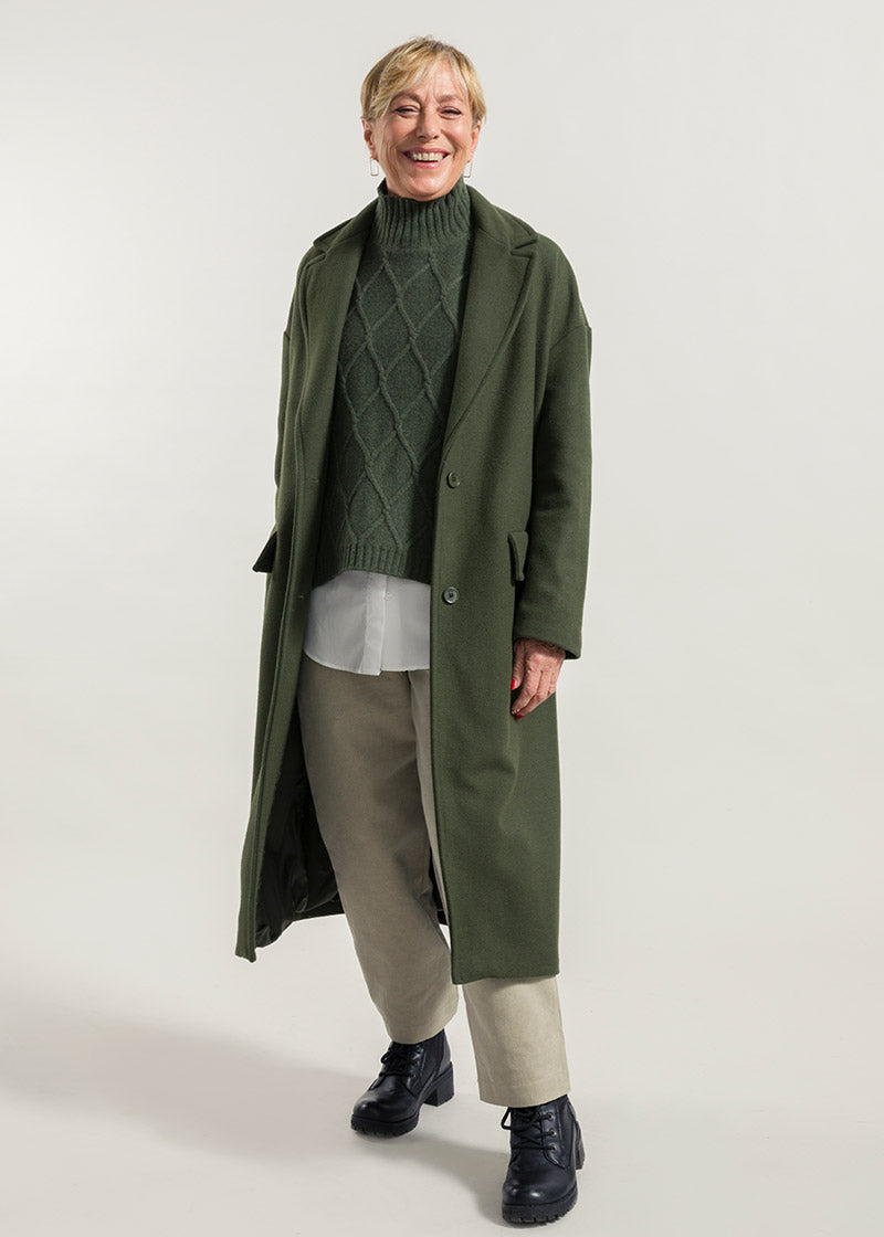 Verde Felce | Cappotto lungo donna lana rigenerata