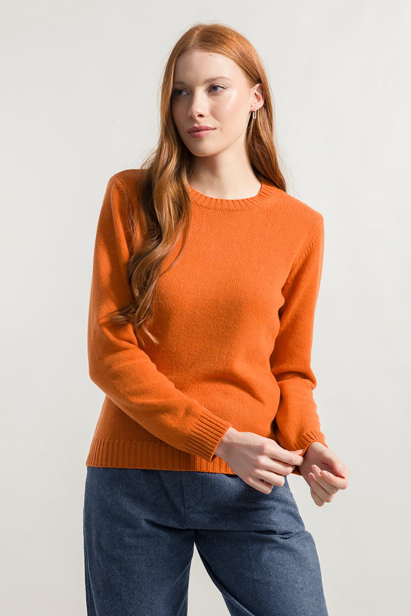 Women 100 Recycled Wool Crewneck Sweater Orange Rifo