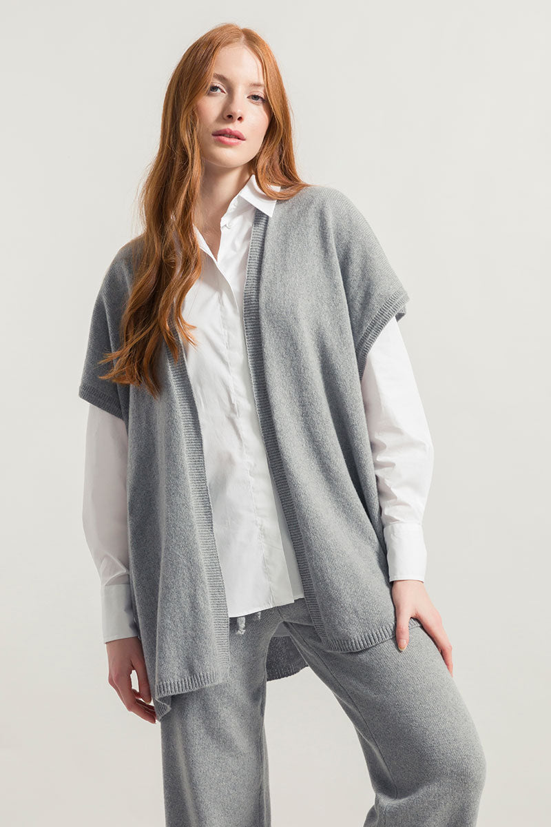 Women Recycled Cashmere Open Front Cardigan Grey Rifo