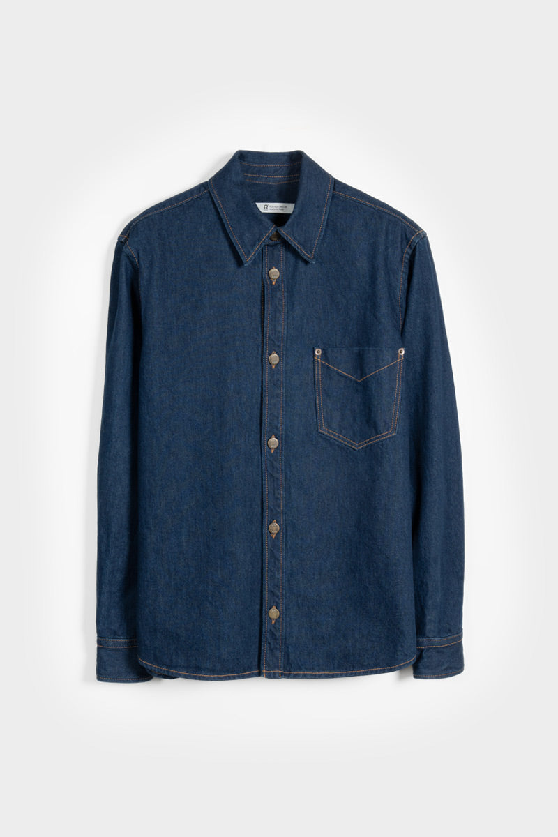 Overshirt Giacca Denim Rigenerato Unisex Remi Blu Indigo - Rifò Lab Moda circolare made in Italy