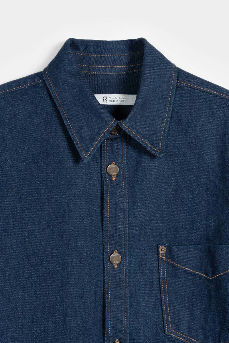 Overshirt Giacca Denim Rigenerato Unisex Remi Blu Indigo - Rifò Lab Moda circolare made in Italy