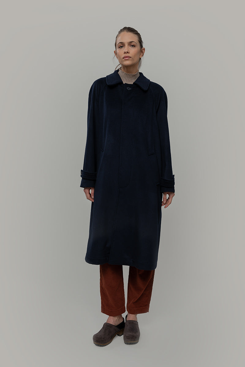 Cappotto Lungo Donna Lana Rigenerata Helga Blu - Rifò Lab Moda circolare made in Italy