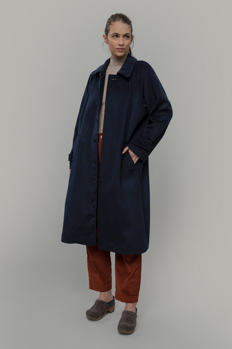 Cappotto Lungo Donna Lana Rigenerata Helga Blu - Rifò Lab Moda circolare made in Italy