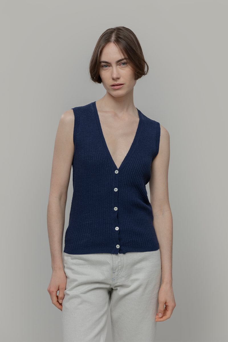 Women 100% Recycled Silk Knit Vest Lilia Blue - Rifò