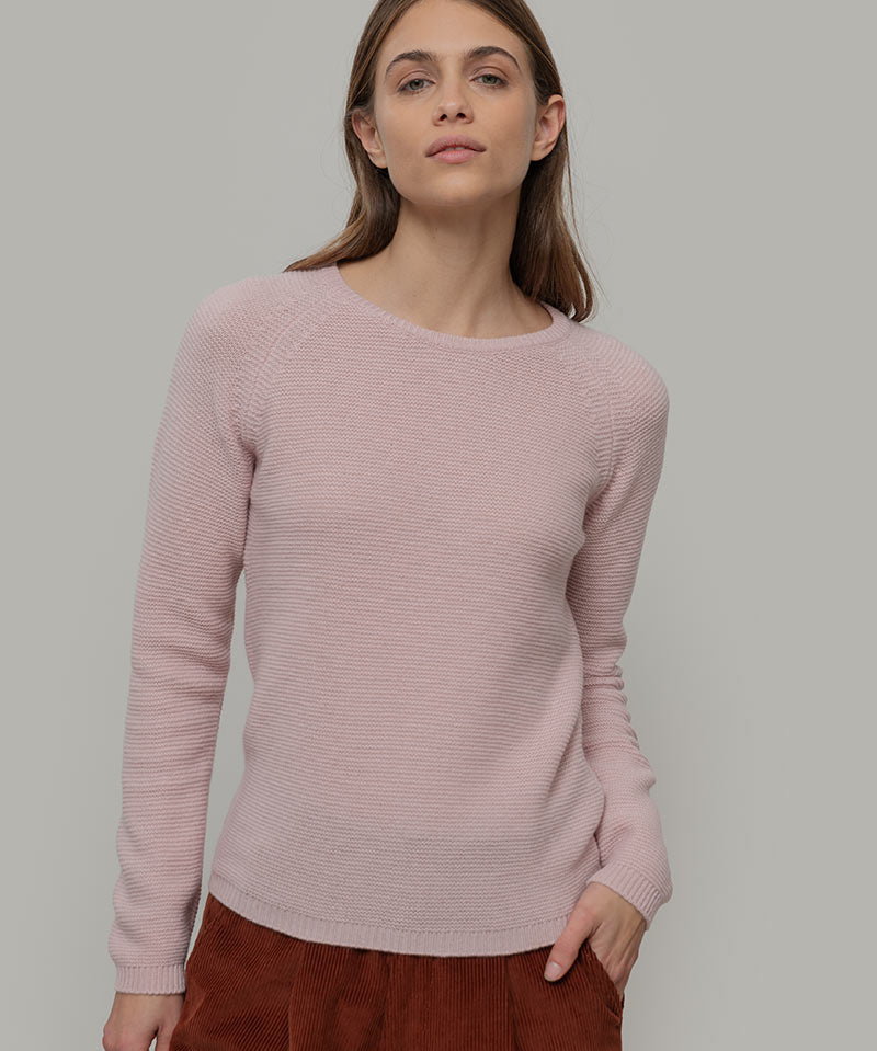 Maglia Girocollo Donna Cashmere Rigenerato Giulietta Rosa - Rifò Lab Moda circolare made in Italy