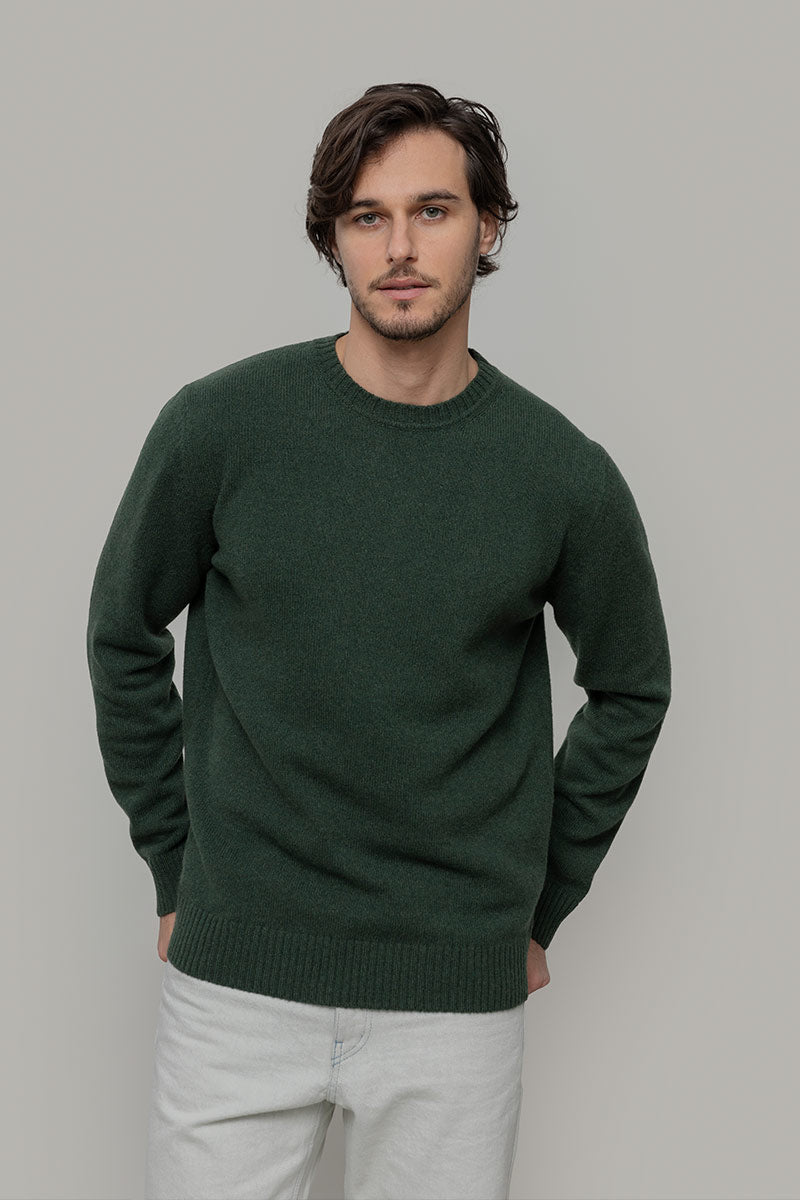Men Sustainable Cashmere Crewneck Sweater Romeo Green Rifò