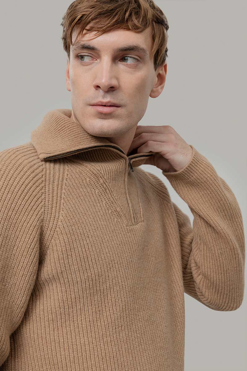 Maglione con Zip Uomo Lana Rigenerata Stefano - Rifò Lab Moda circolare made in Italy