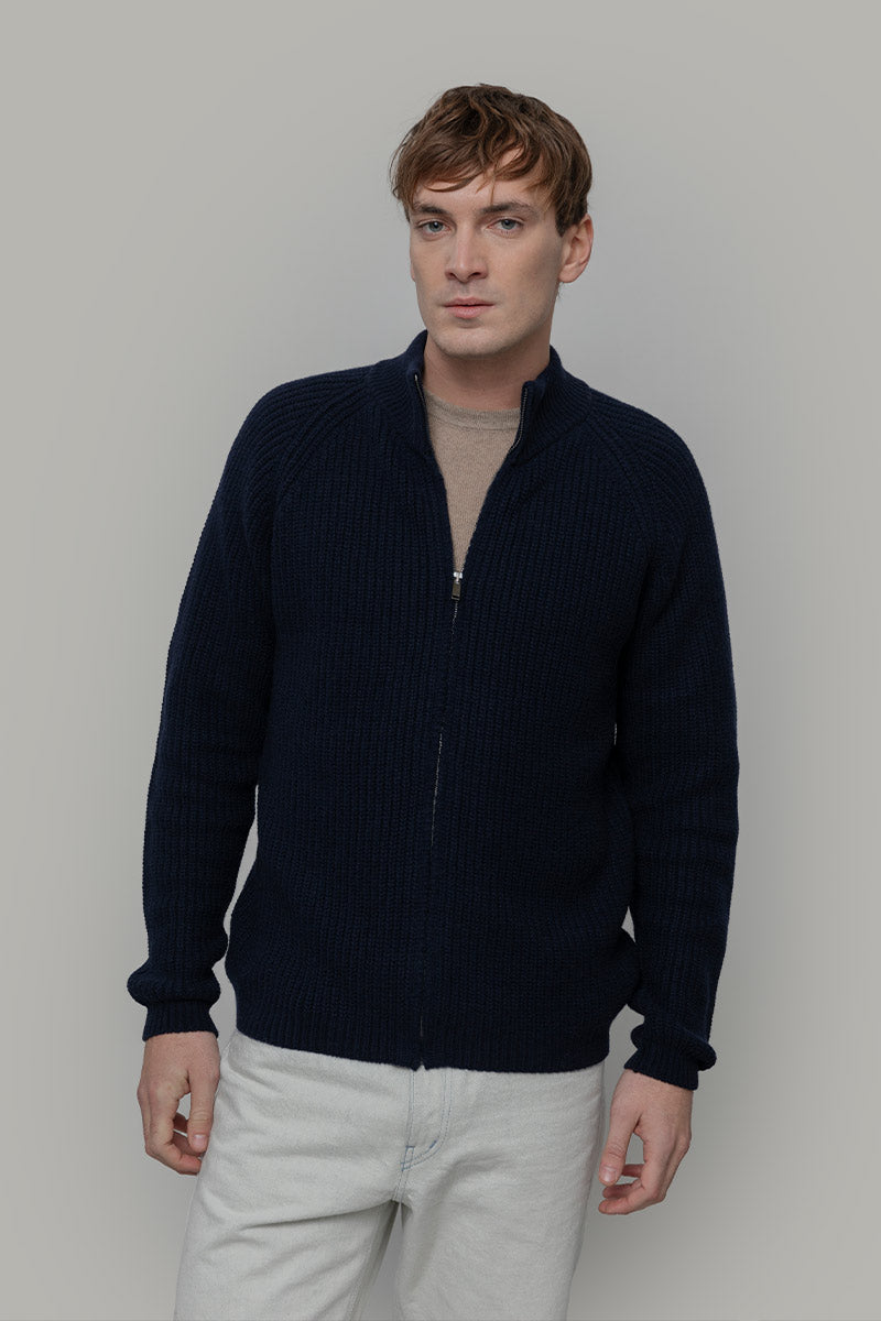 Cardigan con Zip Uomo Lana Rigenerata Vito - Rifò Lab Moda circolare made in Italy