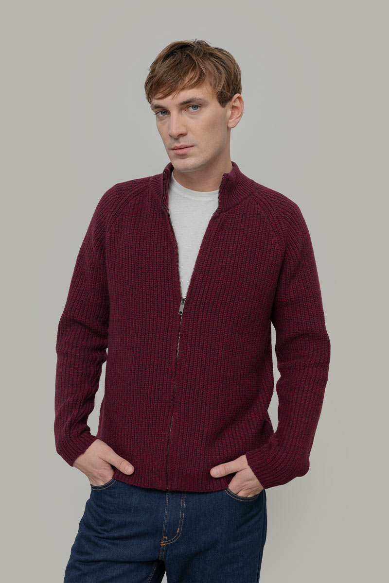 Sweater Cardigan Uomo Lana Fatto A Mano Slim Fit Maglione Aperto