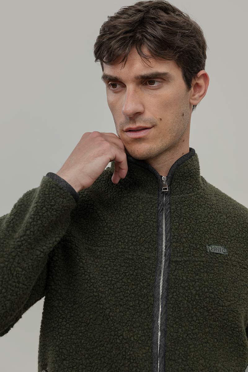 Giacca Pile Uomo Lana Rigenerata Uomo Verde - Rifò Lab Moda circolare made in Italy