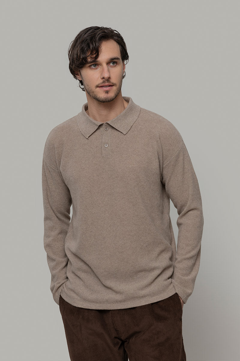 polo-uomo-cashmere-rigenerato-ezio-beige - Rifò Lab Moda circolare made in Italy