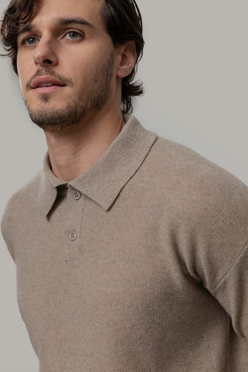polo-uomo-cashmere-rigenerato-ezio-beige - Rifò Lab Moda circolare made in Italy