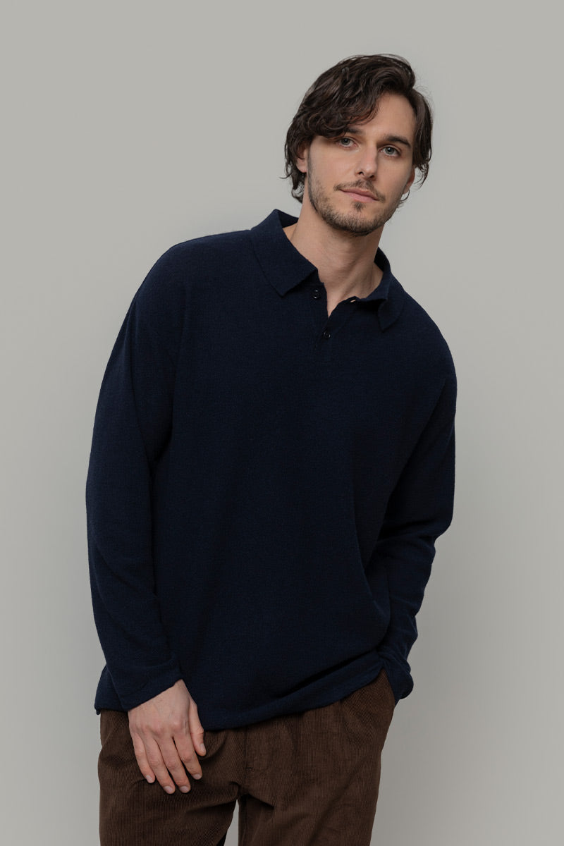 polo-uomo-cashmere-rigenerato-ezio-blu - Rifò Lab Moda circolare made in Italy