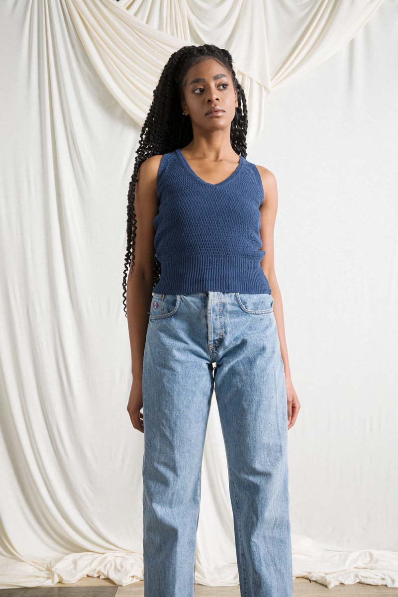  Top in maglia donna cotone jeans rigenerato Lia
