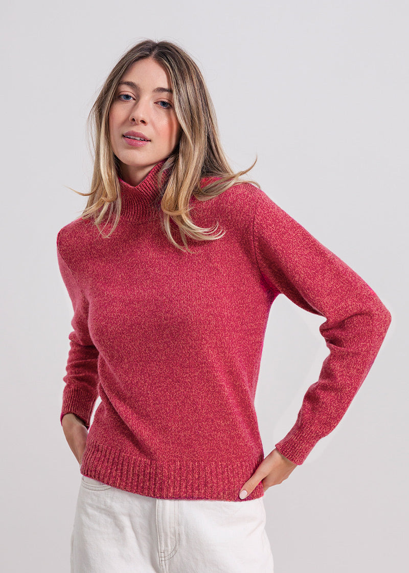 Mouline Rosa Barbabietola | Maglia collo alto cashmere rigenerato