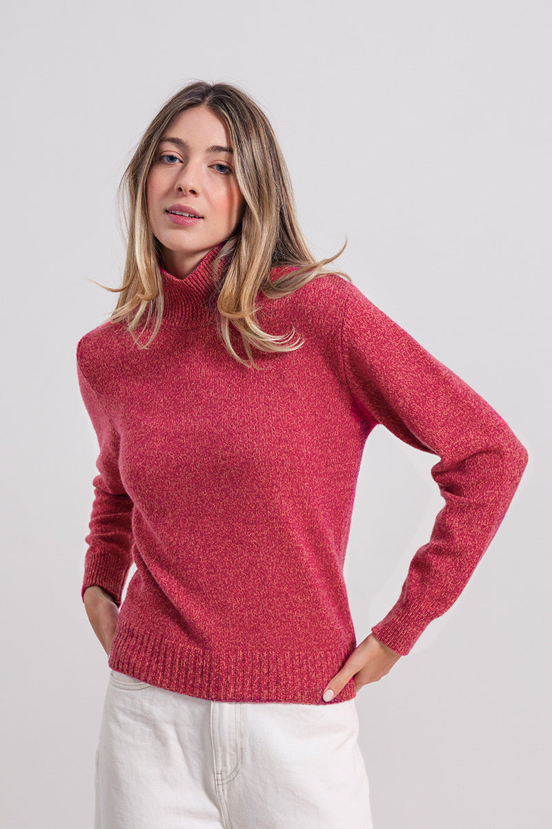 Mouline Rosa Barbabietola | Maglia collo alto cashmere rigenerato