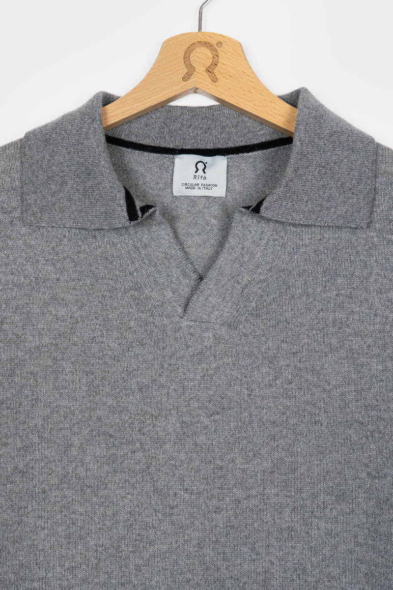 Grigio Cemento | Maglia polo uomo cashmere rigenerato