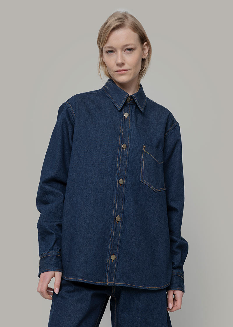 Overshirt Giacca Denim Rigenerato Unisex Remi Blu Indigo - Rifò Lab Moda circolare made in Italy