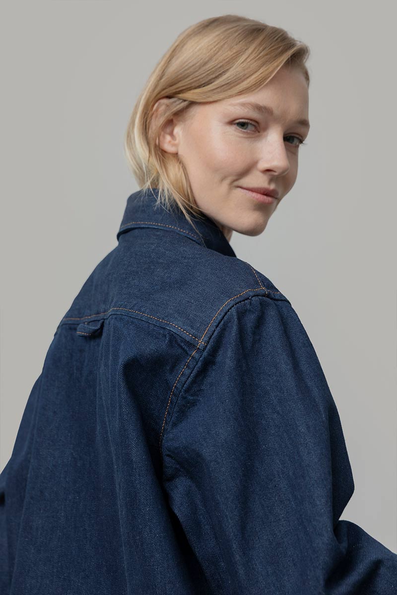 Overshirt Giacca Denim Rigenerato Unisex Remi Blu Indigo - Rifò Lab Moda circolare made in Italy