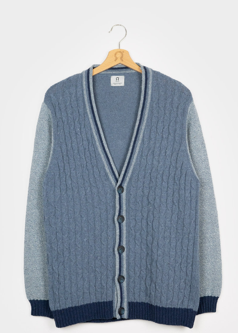 Blu Atlantico | Cardigan trecce over cotone jeans rigenerato