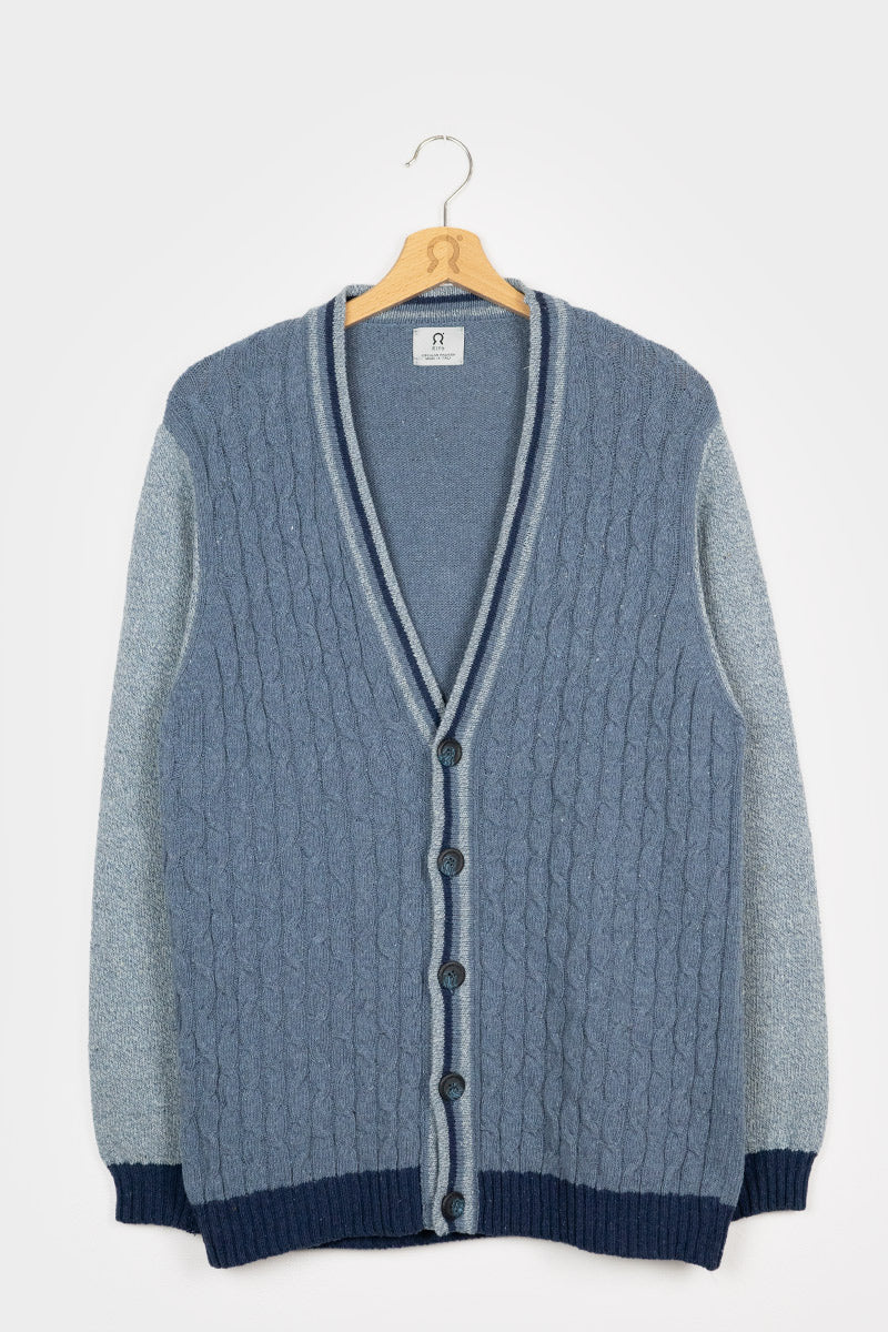 Blu Atlantico | Cardigan trecce over cotone jeans rigenerato