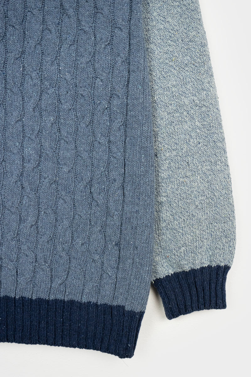 Blu Atlantico | Cardigan trecce over cotone jeans rigenerato