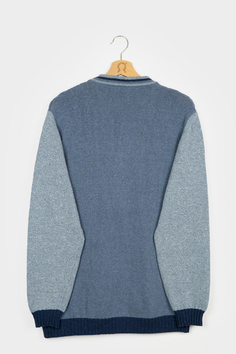 Blu Atlantico | Cardigan trecce over cotone jeans rigenerato