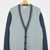 Azzurro Mediterraneo | Cardigan trecce over cotone jeans rigenerato