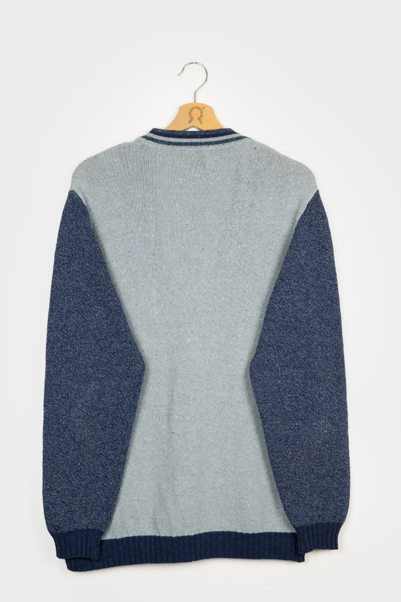 Azzurro Mediterraneo | Cardigan trecce over cotone jeans rigenerato