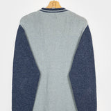 Azzurro Mediterraneo | Cardigan trecce over cotone jeans rigenerato